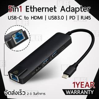 5 in 1 อะแดปเตอร์ Type C เป็น HDMI / Gigabit Ethernet Lan Adapter รองรับอุปกรณ์ โทรศัพท์ คอมพิวเตอร์ แท็บเล็ต