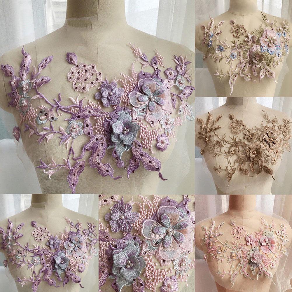 ลูกไม้ปักลายดอกไม้ 3D สำหรับตกแต่งเสื้อผ้า (1)