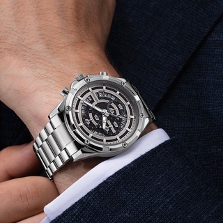 (แนะนำ)♕Mark Huafei นาฬิกาข้อมือควอตซ์กลวงผู้ชายระดับไฮเอนด์หล่อมูลค่าสูงแฟชั่นความรู้สึกกลส่องสว่างนาฬิกากันน้ำ