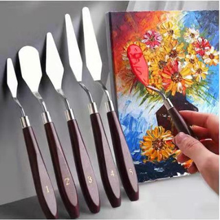 Ready Stock🚀 5PCS Oil Painting Cutter Stainless Steel Palette Scraper Set Spatula Knives Artist Oil Painting Mixed Color (1)
