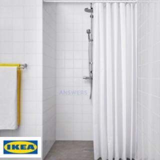 ผ้าม่านห้องน้ำ IKEA (BJÄRSEN เบยร์เชน), ขาว, 180x200 ซม., ห่วงแขวนม่านห้องน้ำ(HASSJÖN ฮัสเควิน), ขาว(12ชิ้น)