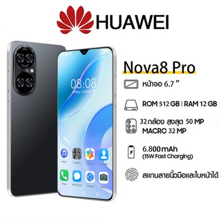 โทรศัพท์มือถือ Huawei Nova8 Pro สมาร์ทโฟน 6.7 นิ้วมือถือจอใหญ่ 5G โทรศัพท์ถูกๆ รองรับทุกซิม เมณูภาษาไทย Android โทรศัพท์
