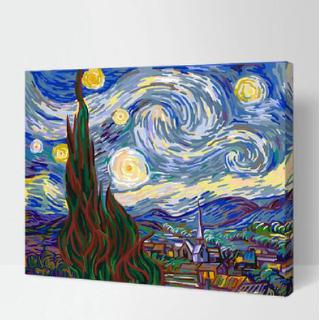 ภาพวาดสีน้ำมัน DIY ระบายสีตามตัวเลข แบบไม่มีกรอบ ลาย Van Gogh - Starry Sky