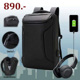 กระเป๋าสะพายโน้ตบุ๊ค (YW-76) Laptop backpack กันน้ำ มีช่องต่อ USB และหูฟัง