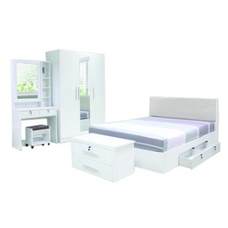 ชุดห้องนอน Milano Set ขนาด 6 ฟุต เตียง 6 ฟุต + ตู้เสื้อผ้า 3 บาน + โต๊ะแป้ง 80 cm ( สีขาว )