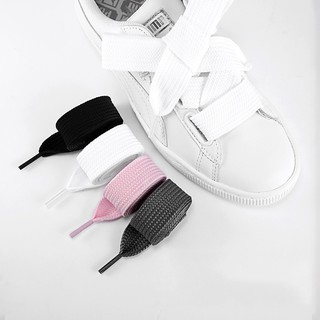 ready stock_เหมาะสำหรับรองเท้ากีฬาผ้าใบสีขาวขนาดเล็กประเภท PUMA เชือกผูกรองเท้าลายหยาบหนาและกว้างพิเศษสีดำและสีขาวกว้าง