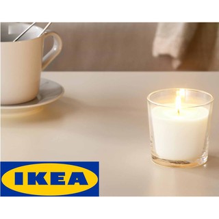 IKEA SINNLIG เทียนหอมในถ้วยแก้ว หอมวานิลลา พร้อมใช้