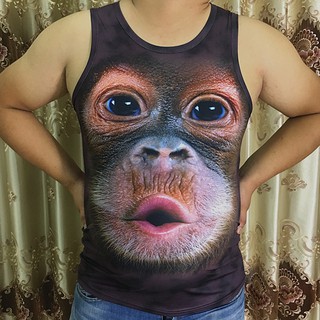 ♙卐Funny Gorilla Stretch Hurdle Slim Vest Personality 3D Printed Animal Pattern Large Size Fat Men s Clothes