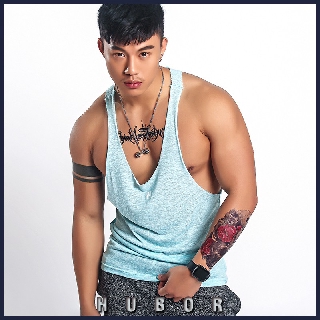 Summer new vest men's solid color fitness low chest one piece printed sweat vest slim sports casual thin aF2Q